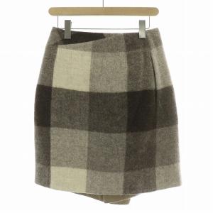 BALENCIAGA ラップスカート 巻き ひざ丈 ウール アルパカ シルク混 チェック 34 茶 ブラウン ベージュ /BB