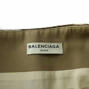 BALENCIAGA ラップスカート 巻き ひざ丈 ウール アルパカ シルク混 チェック 34 茶 ブラウン ベージュ /BB