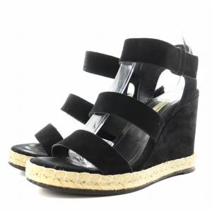 サンダル ストラップ ウェッジソール スエード 38 黒 ブラック /AN4
