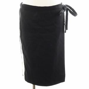 ラップスカート タイトスカート ひざ丈 麻 リネン 36 黒 ブラック