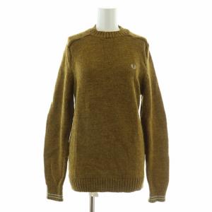 ニット セーター 長袖 クルーネック ロゴ 刺繍 ウール S マスタード系 /BB