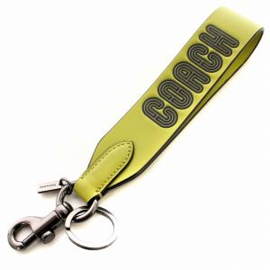 キーホルダー キーリング レザー ストラップ ロゴ 黄緑 グリーン