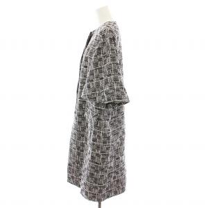 René 24年製 LINTON社生地 ノーカラーコート 36 ブラック ホワイト