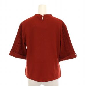 René 22年製 セーター ニット パール ベロアリボン付き 五分袖 36 テラコッタ 朱色 6232130