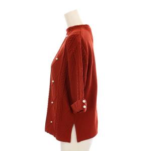 René 22年製 セーター ニット パール ベロアリボン付き 五分袖 36 テラコッタ 朱色 6232130