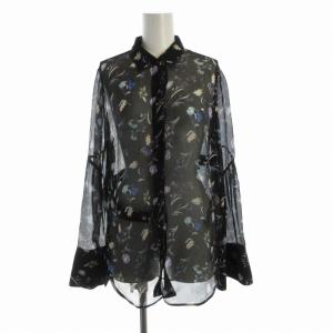 シャツ ブラウス 花柄 シアー シースルー 長袖 0 黒 ブラック