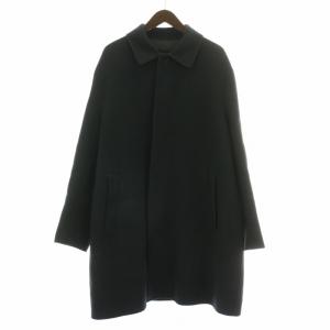 ステンカラーコート アウター ロング丈 ウール アンゴラ混 L チャコールブラック /BB