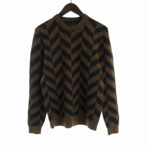 ニット セーター プルオーバー 総柄 長袖 XS 茶 ブラウン 黒 ブラック 02-6303008-375-900