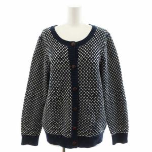 ニットカーディガン 長袖 バーズアイ コットン L 紺 ネイビー 白 ホワイト /AN32