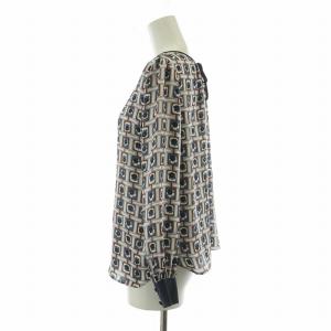 ANAYI シャツ ブラウス 長袖 柄 38 ネイビー ブラウン 101727-13-410-88-380