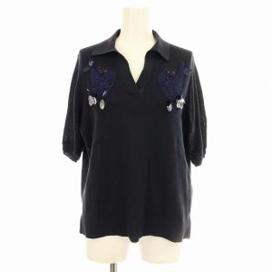 半袖 ニット MA91KSW002 ポロシャツ ビジュー フクロウ 38 ネイビー 紺