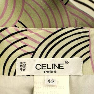CELINE シルク ワンピース D1501 半袖 ひざ丈 総柄 42 マルチカラー