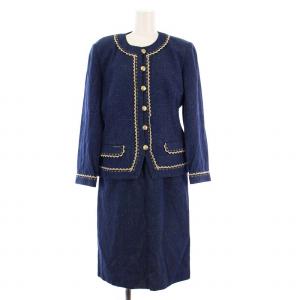 Fashion スーツ ノーカラージャケット タイトスカート ひざ丈 レース 9AR 66-92 ネイビー