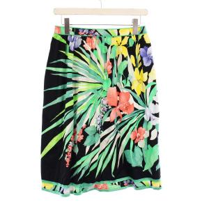 Fashion ヴィンテージ タイトスカート ひざ丈 花柄 72cm ブラック /KH