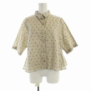 シャツ ブラウス ドット 半袖 ベージュ 黒 ブラック /RO
