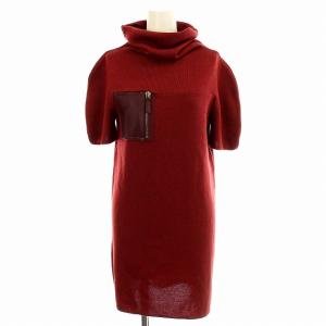 ニットワンピース 5546LAC009 タートルネック ひざ丈 半袖 カシミヤ混 M ボルドー