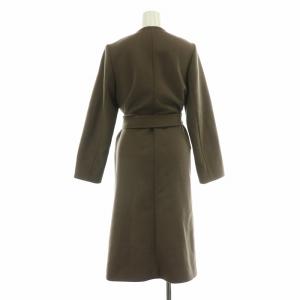 M-Premier ノーカラーコート アウター ロング丈 ベルト ウール 36 茶 ブラウン /BB