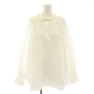 ギャザード GATHERED ブラウス シャツ キーネック 長袖 麻 リネン混 F 白 ホワイト CA23DEU-SH11