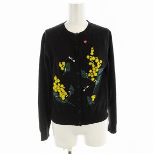 カーディガン ニット 長袖 花刺繍 38 黒 ブラック MA71KCD701