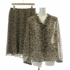 セットアップ 上下 シャツ ブラウス フリル 長袖 フレアスカート ミモレ ロング 総柄 シルク 13