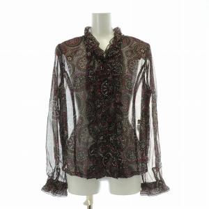 Leilian セットアップ 上下 シャツ ブラウス 長袖 フリル フレアスカート ミモレ ロング 総柄 13 黒 ブラック