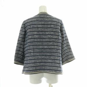 Leilian ノーカラージャケット アウター 前開きトッパー シルク 麻 リネン混 刺繍 13 紺 ネイビー /BB