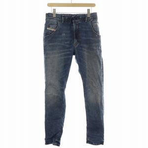 ジョグジーンズ デニムパンツ イージー ウエストゴム ジップフライ ダメージ加工 ストレッチ W30 紺