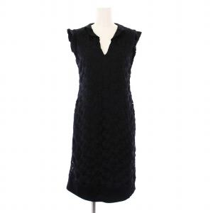 ノースリーブワンピース ひざ丈 花刺繍 フリル 0 ブラック 016-240049 /KH