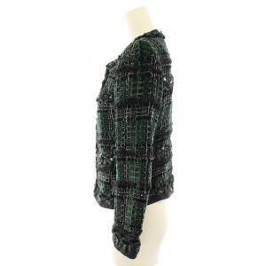 René ティシュー TISSUE ツイードジャケット アウター ショート丈 絹 シルク混 34 緑 グリーン 黒