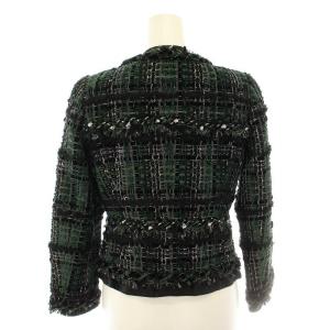 René ティシュー TISSUE ツイードジャケット アウター ショート丈 絹 シルク混 34 緑 グリーン 黒