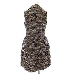 René TISSUE ノースリーブワンピース ひざ丈 ツイード 34 茶 黒 6236250