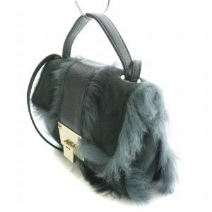 JIMMY CHOO 2WAY ハンドバッグ ショルダーバッグ スエード ファー 切替 ロゴ 紺 ネイビー /BB OH