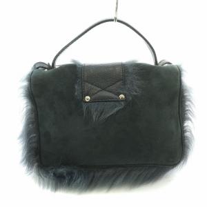 JIMMY CHOO 2WAY ハンドバッグ ショルダーバッグ スエード ファー 切替 ロゴ 紺 ネイビー /BB OH
