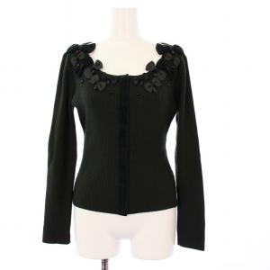 リブニットカーディガン 長袖 クロップド丈 リボン 34 カーキ 6332690 /KH