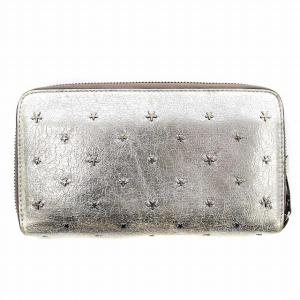 JIMMY CHOO 長財布 スタッズ 星 レザー ラウンドファスナー メタリック シルバー /G
