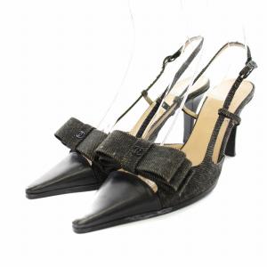 ボウロゴスリングバックヒールブラック Bow Logo Slingback Heels in Black パンプス ポインテッドトゥ