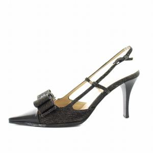 CHANEL ボウロゴスリングバックヒールブラック Bow Logo Slingback Heels in Black パンプス ポインテッドトゥ