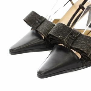 CHANEL ボウロゴスリングバックヒールブラック Bow Logo Slingback Heels in Black パンプス ポインテッドトゥ