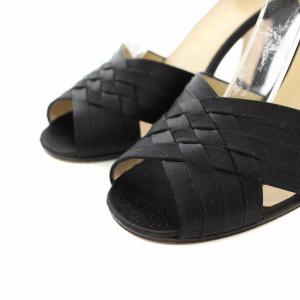 BOTTEGA VENETA パンプス オープントゥ アンクルストラップ チャンキーヒール サテン 36 23.0cm 黒 ブラック 16452