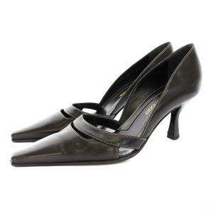 2494 6812 パンプス スクエアトゥ レザー 36.5 黒 ブラック /KU