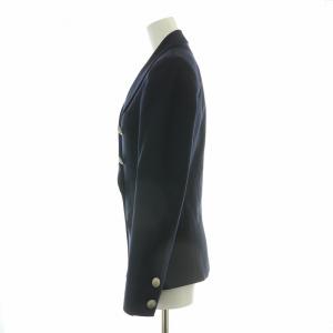 Lois CRAYON テーラードジャケット アウター ダブル 裏地ストラップ柄 ウール M 紺 ネイビー /BB