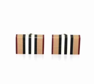 CHECK STRIPE カフスボタン スクエア ベージュ