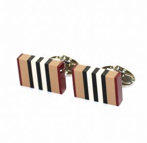 BURBERRY CHECK STRIPE カフスボタン スクエア ベージュ