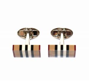 BURBERRY CHECK STRIPE カフスボタン スクエア ベージュ