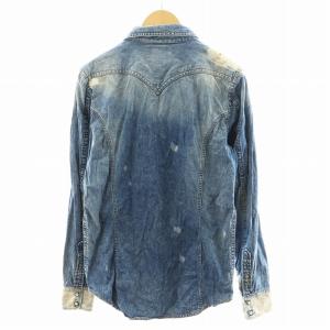 DIESEL デニムシャツ 長袖 USED加工 L 青 ブルー