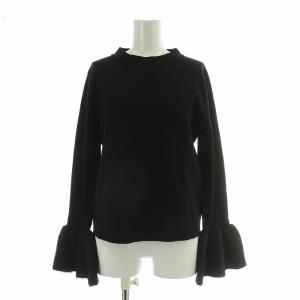 ファーカフスリーブプルオーバー ニット 長袖 クルーネック 切替 38 黒 ブラック /BB