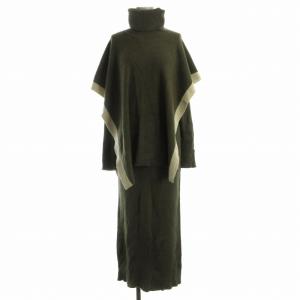 セットアップ ポンチョ ニットワンピース マキシ ロング ハイネック 長袖 02 カーキ  512150321701-01