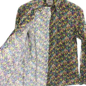 GIANNETTO VINCI FIT ボタンダウンシャツ 花柄 長袖 15 3/4 40 紺 マルチカラー /YM