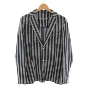 インディゴストライプジャージジャケット テーラード 2B 金ボタン アウター 44 紺 グレー 6CU148652