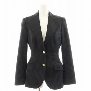 テーラードジャケット シングル ストライプ柄 裏地レオパード 36 チャコールグレー /AN35